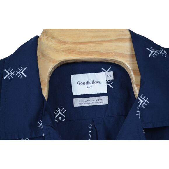 Goodfellow Navy Patterned Shirt XXL – Short Sleeve Casual Button-Up - Picture 4 of 4